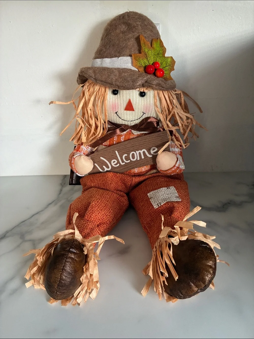 NWT- 25-1/2”- Fall Harvest- Welcome Scarecrow Sitter Greeter Decoration